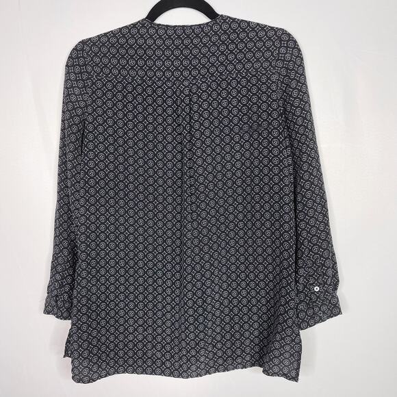 Joie Small S Black Blue Nepal Medallion Tile Printed Silk Blouse 3/4 Sleeves - Picture 2 of 8